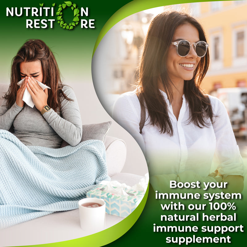 Photo of a woman sick with a cold on one side, and a healthy woman on the other side